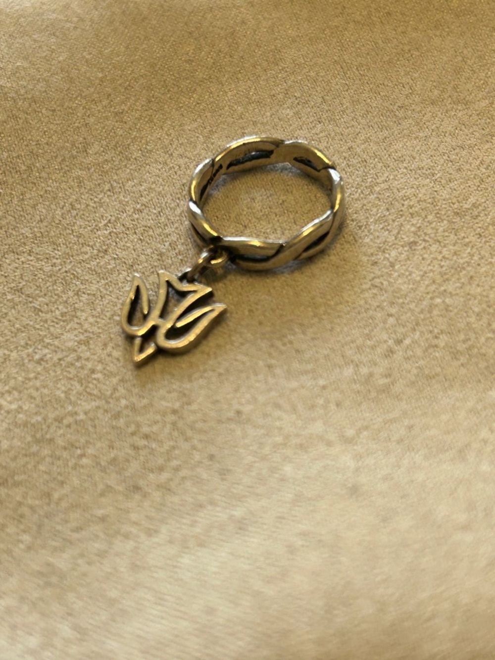 Retired James Avery Sterling Silver Descending Dove Dangle & Twisted Band Ring.